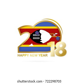 Year 2018 with Swaziland Flag pattern. Happy New Year Design. Vector Illustration.