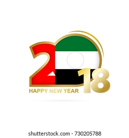 Year 2018 with United Arab Emirates Flag pattern. Happy New Year Design. Vector Illustration.