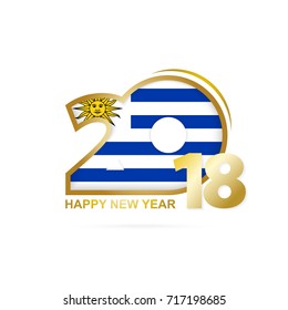 Year 2018 with Uruguay Flag pattern. Happy New Year Design. Vector Illustration.