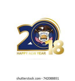Year 2018 with Utah Flag pattern. Happy New Year Design. Vector Illustration.