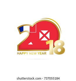 Year 2018 with Wallis and Futuna Flag pattern. Happy New Year Design. Vector Illustration.