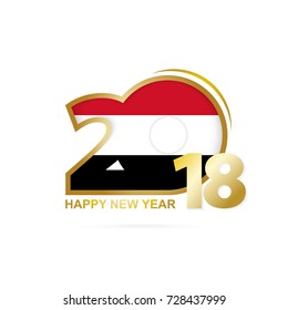 Year 2018 with Yemen Flag pattern. Happy New Year Design. Vector Illustration.