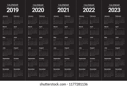 Year 2019 2020 2021 2022 2023 calendar vector design template, simple and clean design