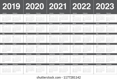 Year 2019 2020 2021 2022 2023 calendar vector design template, simple and clean design