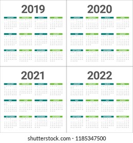 Year 2019 2020 2021 2022 calendar vector design template, simple and clean design