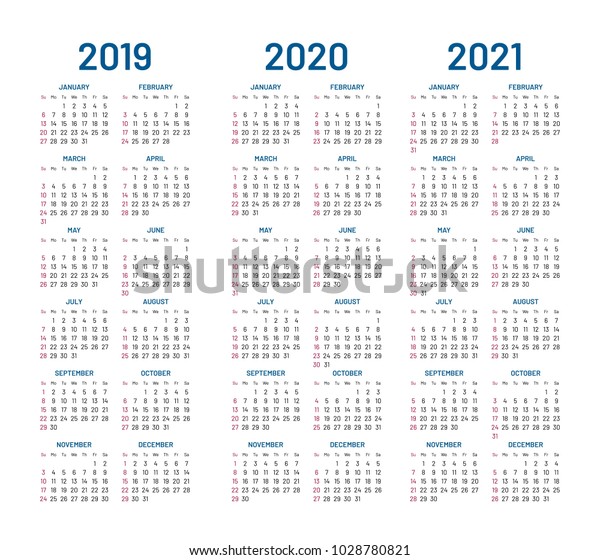 Year 2019 2020 2021 Calendar Vector Stock Vector (royalty Free 