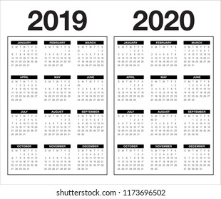 Year 2019 2020 calendar vector design template, simple and clean design