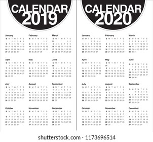 Year 2019 2020 calendar vector design template, simple and clean design