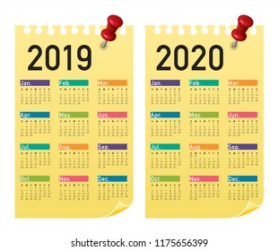 Year 2019 2020 calendar vector design template