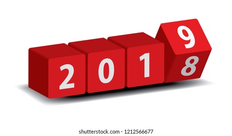 year 2019, 3d like red cubes 