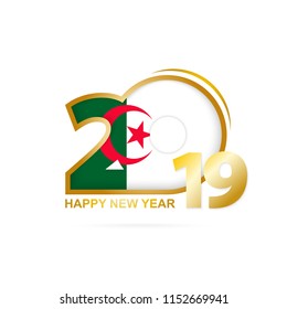 Year 2019 with Algeria Flag pattern. Happy New Year Design. Vector Illustration.
