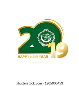 Year 2019 with Arab League Flag pattern. Happy New Year Design. Vector Illustration.