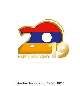Year 2019 with Armenia Flag pattern. Happy New Year Design. Vector Illustration.