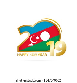 Year 2019 with Azerbaijan Flag pattern. Happy New Year Design. Vector Illustration.
