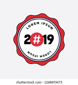Year 2019 Badge Sticker Design with Hashtag Icon