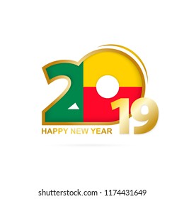 Year 2019 with Benin Flag pattern. Happy New Year Design. Vector Illustration.