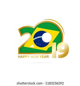 Year 2019 with Brazil Flag pattern. Happy New Year Design. Vector Illustration.