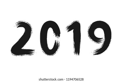 Year 2019 with Brush Stroke Calligraphy on the White Background