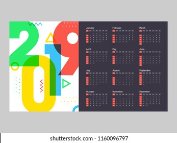 Year 2019, Calendar Design.
