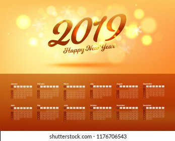 Year 2019, Calendar Design.