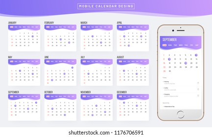 Year 2019, Calendar Design.