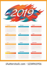 	
Jahr 2019, Kalenderdesign.