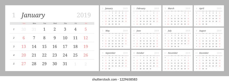 6,692 2019 vector calendar grid Images, Stock Photos & Vectors ...