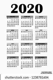 Year 2019 calendar. Simple design for calendar 2019. Calendar on White Background for organization and business. Week Starts Monday.