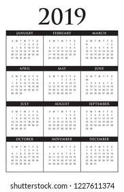 Year 2019 calendar vector design template