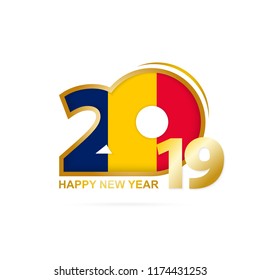 Year 2019 with Chad Flag pattern. Happy New Year Design. Vector Illustration.