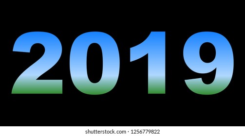 year 2019 - chrome gradient reflection, isolated numbers - vector illustration