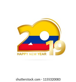 Year 2019 with Colombia Flag pattern. Happy New Year Design. Vector Illustration.