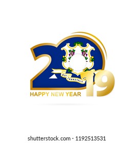 Year 2019 with Connecticut Flag pattern. Happy New Year Design. Vector Illustration.