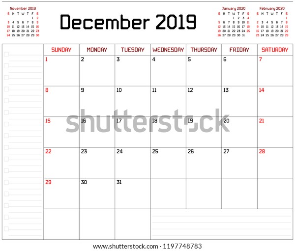 Year 2019 December Planner Monthly Planner Stock Vector (royalty Free 