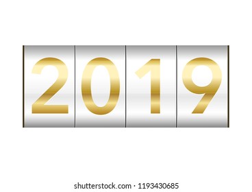 Year 2019 displayed on a mechanical counter, vector illustration. 
