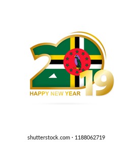 Year 2019 with Dominica Flag pattern. Happy New Year Design. Vector Illustration.
