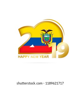 Year 2019 with Ecuador Flag pattern. Happy New Year Design. Vector Illustration.