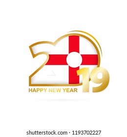 Year 2019 with England Flag pattern. Happy New Year Design. Vector Illustration.