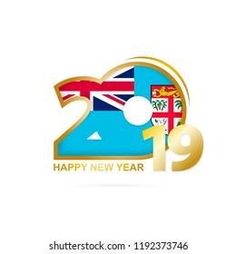Year 2019 with Fiji Flag pattern. Happy New Year Design. Vector Illustration.