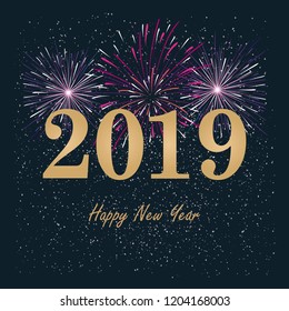 Year 2019 with fireworks