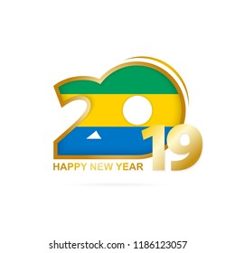 Year 2019 with Gabon Flag pattern. Happy New Year Design. Vector Illustration.
