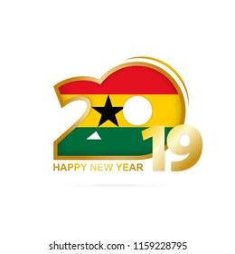 Year 2019 with Ghana Flag pattern. Happy New Year Design. Vector Illustration.