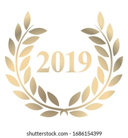 Year 2019 gold laurel wreath vector isolated on a white background 