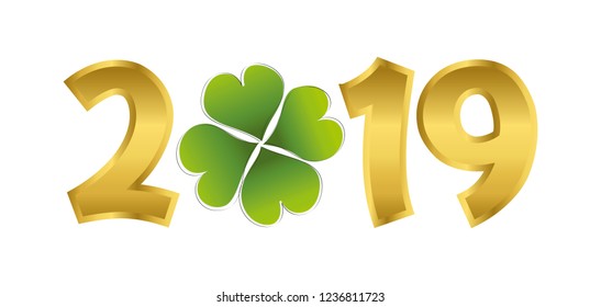 the year 2019 in golden numbers with a cloverleaf