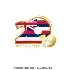 Year 2019 with Hawaii Flag pattern. Happy New Year Design. Vector Illustration.
