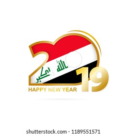 Year 2019 with Iraq Flag pattern. Happy New Year Design. Vector Illustration.