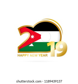 Year 2019 with Jordan Flag pattern. Happy New Year Design. Vector Illustration.