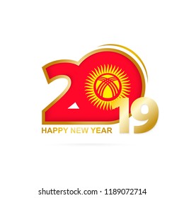 Year 2019 with Kyrgyzstan Flag pattern. Happy New Year Design. Vector Illustration.