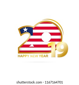 Year 2019 with Liberia Flag pattern. Happy New Year Design. Vector Illustration.