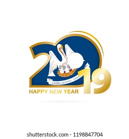 Year 2019 with Louisiana Flag pattern. Happy New Year Design. Vector Illustration.